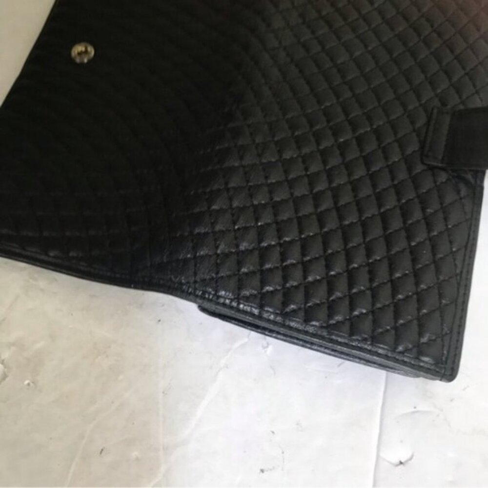 BALLY 80s Vintage Quilted Lambskin Logo Wallet Clutch Black Fold Zipper Bag Gold - Picture 11 of 16
